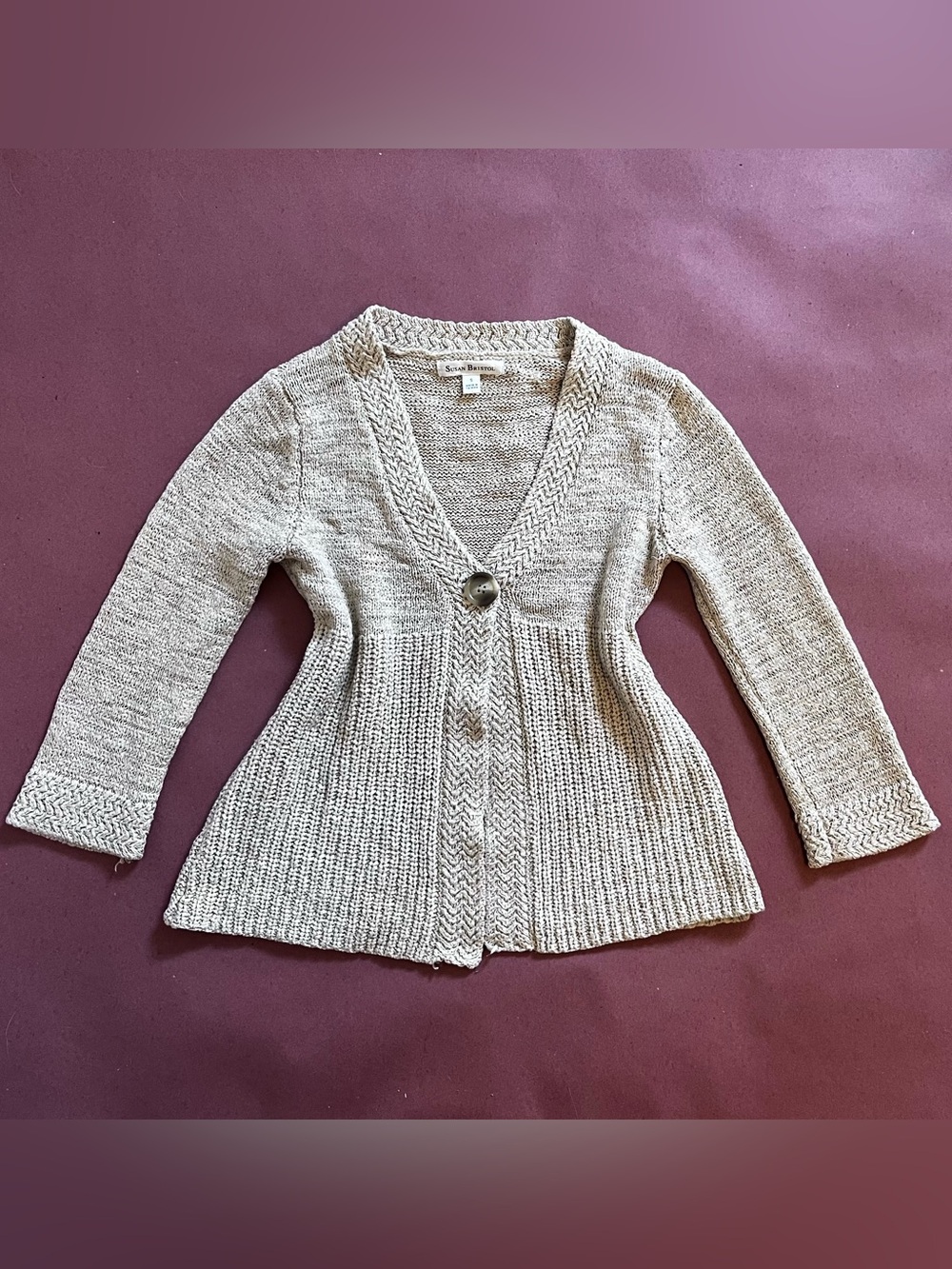 Susan Bristol Cream V-Neck Button-Front Women's Sweater